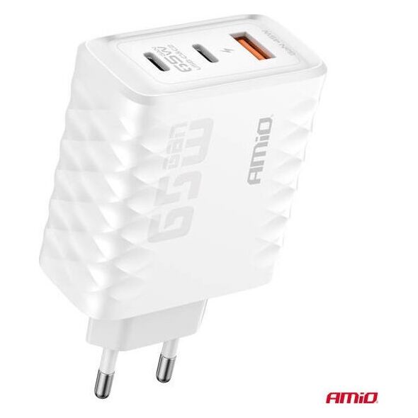 Ładowarka sieciowa Quick Charge 65W USB-A + 2x USB-C AMIO-04289