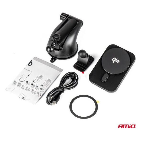 Uchwyt samochodowy na telefon szybę i kokpit z szybk? ładowark? indukcyjn? Qi2 15W AMIO-04181