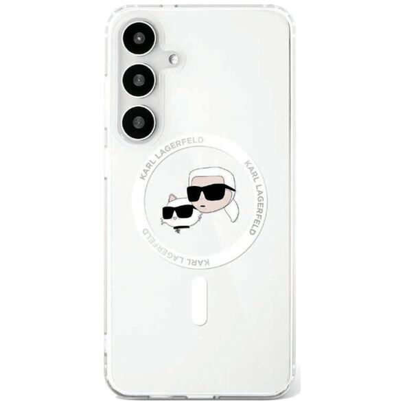 Etui Karl Lagerfeld Button Karl &         Choupette Heads Printed Logo MagSafe Samsung Galaxy S25 biały