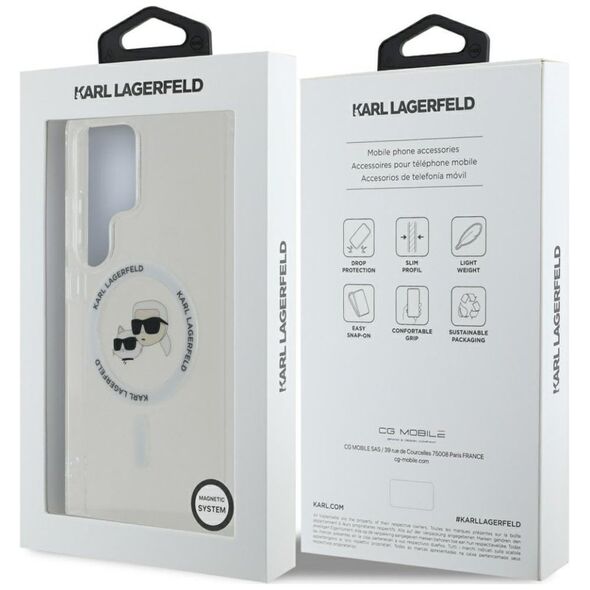Etui Karl Lagerfeld Button Karl &         Choupette Heads Printed Logo MagSafe Samsung Galaxy S25 Ultra biały