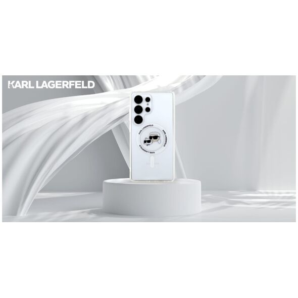 Etui Karl Lagerfeld Button Karl &         Choupette Heads Printed Logo MagSafe Samsung Galaxy S25 Ultra biały