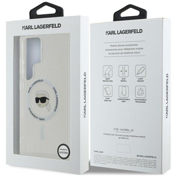 Etui Karl Lagerfeld Button Karl Head      Printed Logo MagSafe Samsung Galaxy S25 Ultra biały