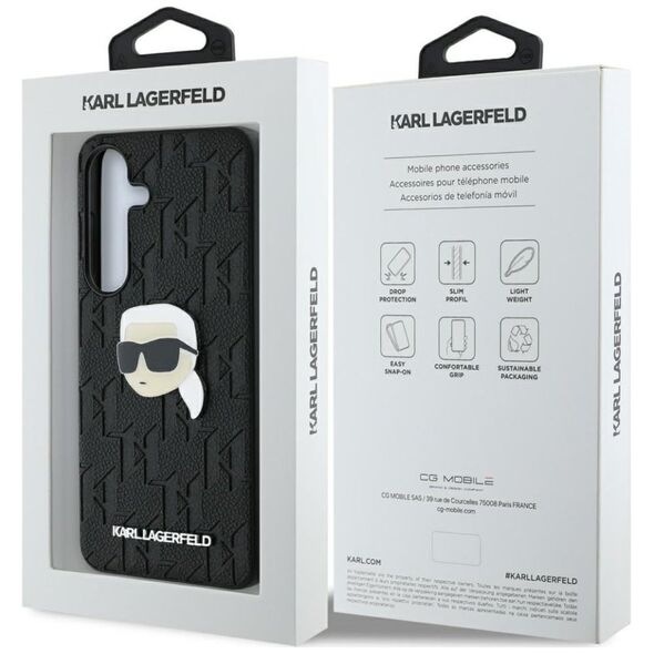 Etui Karl Lagerfeld Leather Monogram Pin  Logo Karl Head Samsung Galaxy S25 Plus czarny