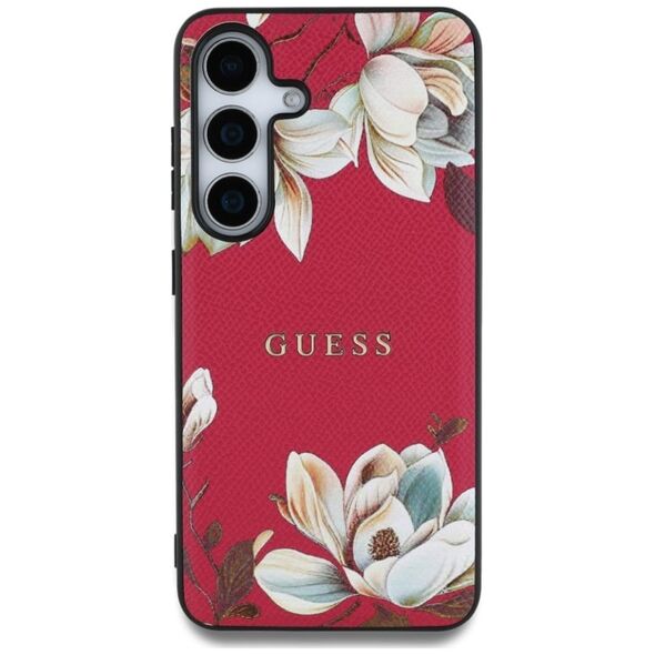 Guess Grained Printed Flower Pattern MagSafe case for Samsung Galaxy S25 fuchsia