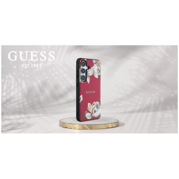 Guess Grained Printed Flower Pattern MagSafe case for Samsung Galaxy S25 fuchsia