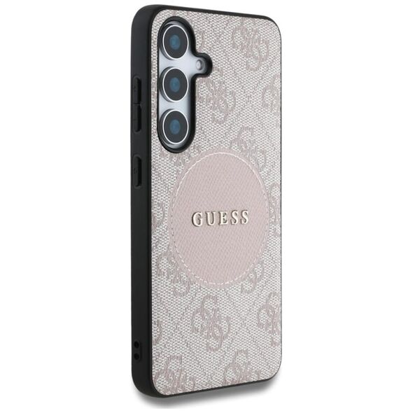 Guess 4G Round Patch Classic Logo MagSafe Case for Samsung Galaxy S25 Pink