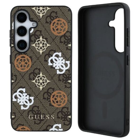 Guess 4G Printed Colored Peony Pattern MagSafe case for Samsung Galaxy S25 brown