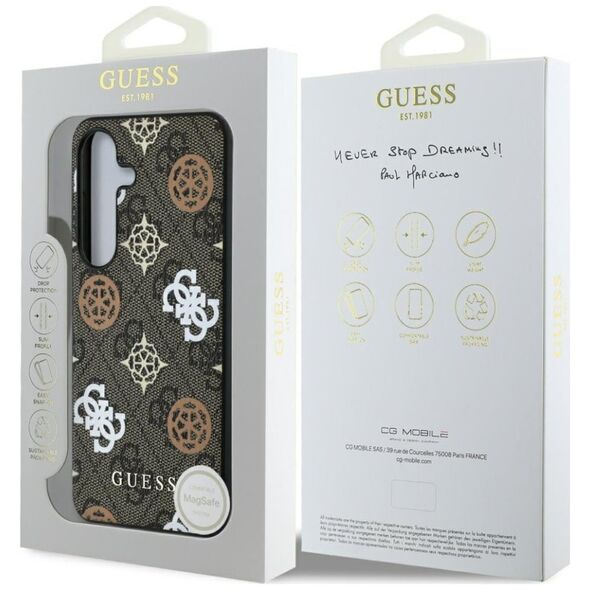 Guess 4G Printed Colored Peony Pattern MagSafe case for Samsung Galaxy S25 brown