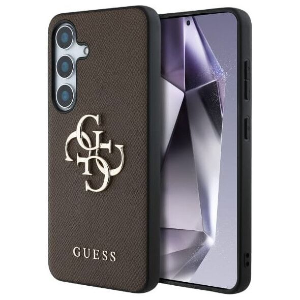 Guess Grained Big 4G Logo Small Classic Logo case for Samsung Galaxy S25 Plus brown