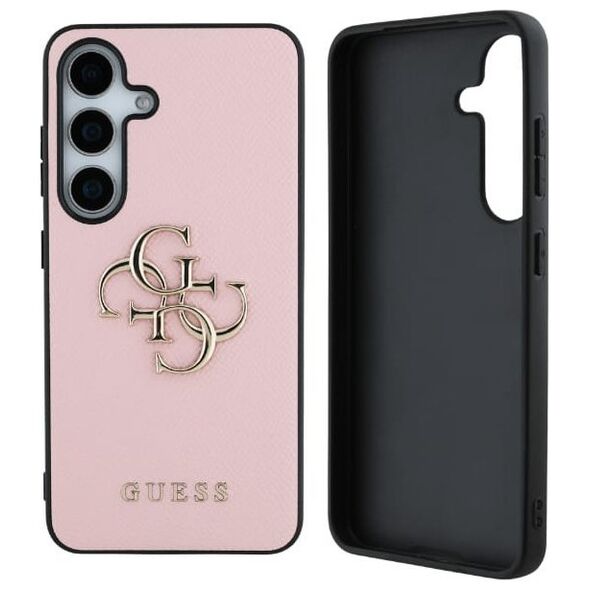 Guess Grained Big 4G Logo Small Classic Logo case for Samsung Galaxy S25 Plus pink