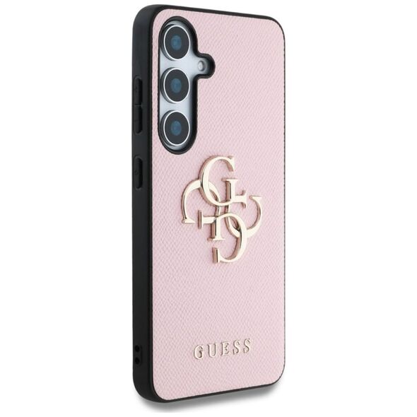 Guess Grained Big 4G Logo Small Classic Logo case for Samsung Galaxy S25 Plus pink