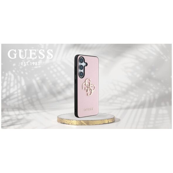 Guess Grained Big 4G Logo Small Classic Logo case for Samsung Galaxy S25 Plus pink