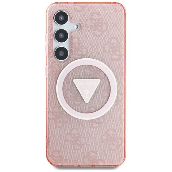 Guess 4G Glitter Triangle Buttons MagSafe Case for Samsung Galaxy S25 Pink