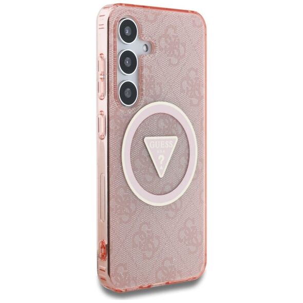 Guess 4G Glitter Triangle Buttons MagSafe Case for Samsung Galaxy S25 Pink