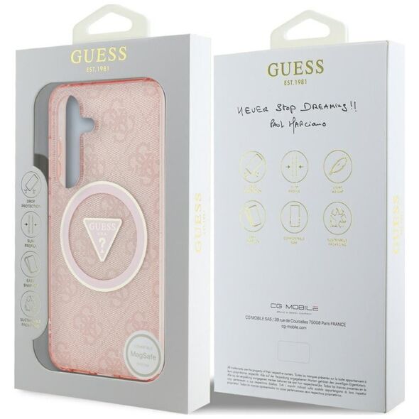 Guess 4G Glitter Triangle Buttons MagSafe Case for Samsung Galaxy S25 Pink