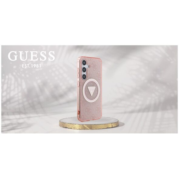 Guess 4G Glitter Triangle Buttons MagSafe Case for Samsung Galaxy S25 Pink