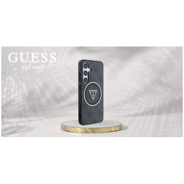 Guess 4G Glitter Triangle Buttons MagSafe case for Samsung Galaxy S25 black