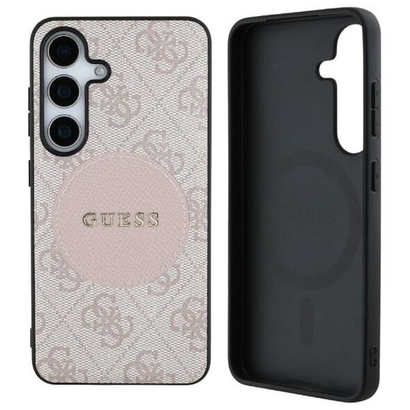 Guess 4G Round Patch Classic Logo MagSafe Case for Samsung Galaxy S25 Plus Pink