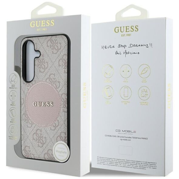 Guess 4G Round Patch Classic Logo MagSafe Case for Samsung Galaxy S25 Plus Pink