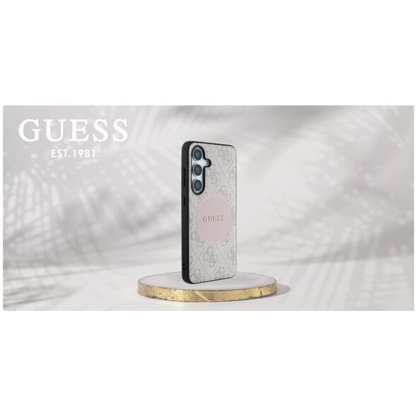 Guess 4G Round Patch Classic Logo MagSafe Case for Samsung Galaxy S25 Plus Pink