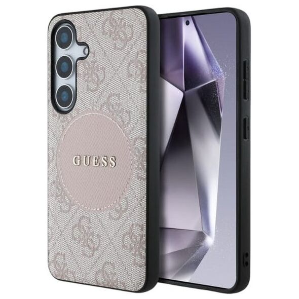 Guess 4G Round Patch Classic Logo MagSafe Case for Samsung Galaxy S25 Plus Pink
