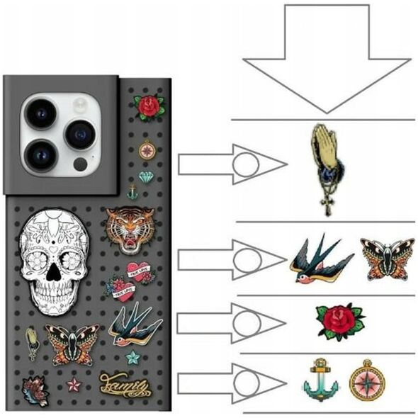 Σετ θήκης Pinit Pinit Dynamic + Pin Tattoo Pin iPhone 14 Pro Max 6,7" μαύρο/μαύρο μοτίβο 2 13002135 5905359817543