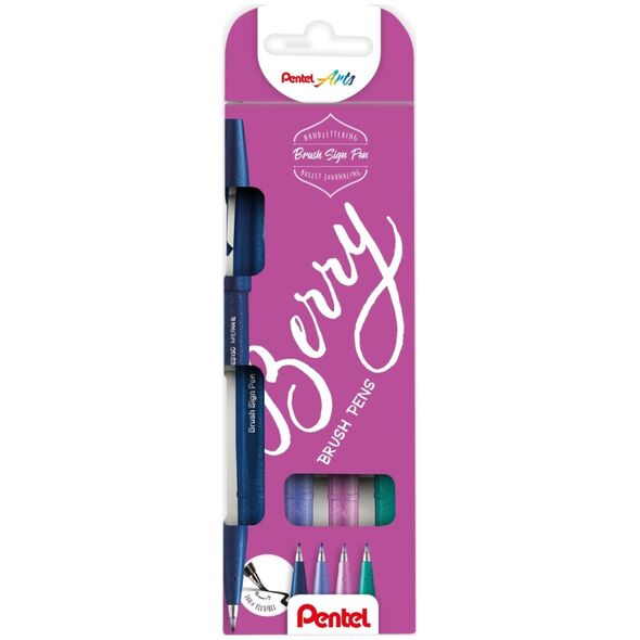 Pentel Fineliner Pentel SES15B-4 Brush Sign Pen BERRY - (4 σετ) 13233835 4016284344064