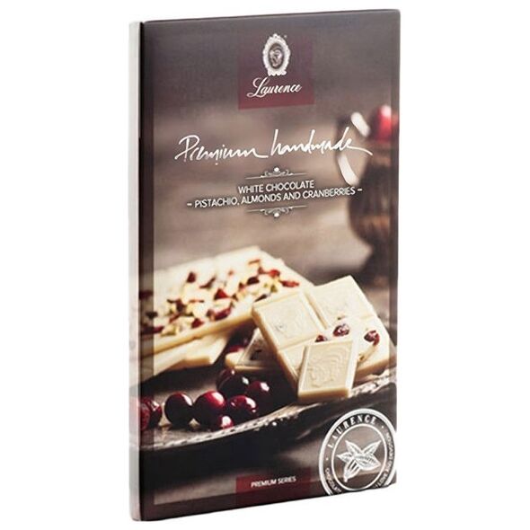 White chocolate with pistachios, almonds and cranberries Laurence, 85 g