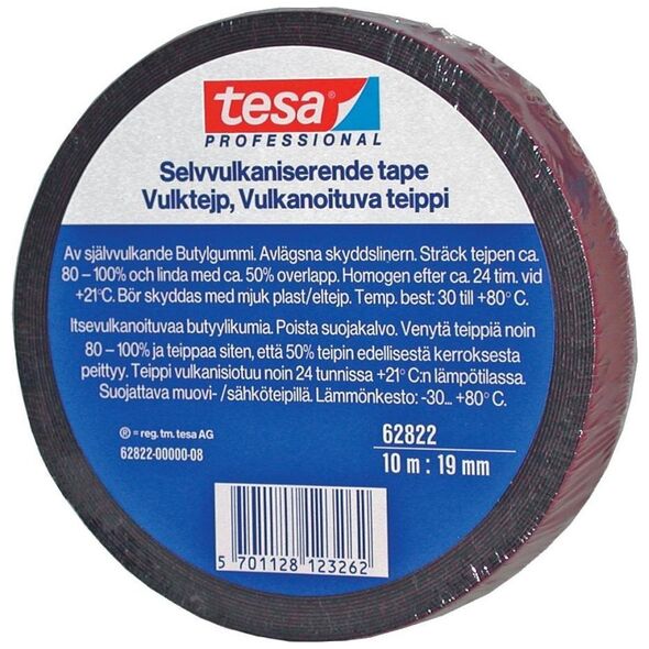 Tesa tesa tape 10mx19mm - PRO 62822, Selvvulkaniserende tape af butylgummi, sort 13802038 5701130000000