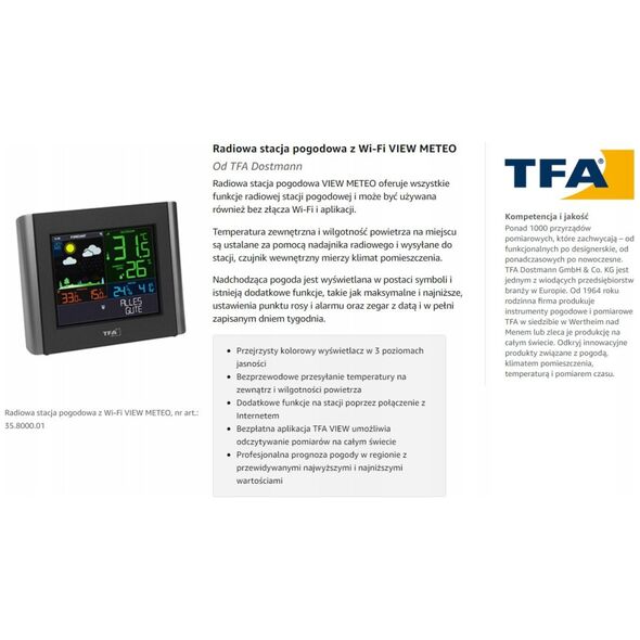 Μετεωρολογικός σταθμός TFA TFA 35.8000.01 ΠΡΟΒΟΛΗ METEO WLAN Ραδιοφωνικός Μετεωρολογικός Σταθμός 11098853 4009816035592