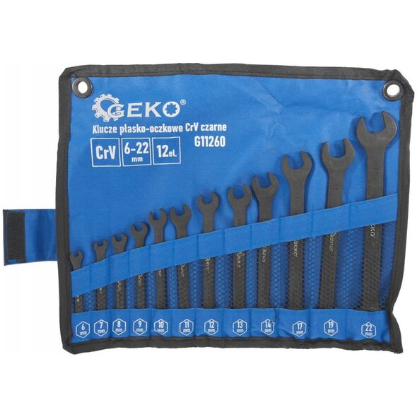 Geko Klucze płasko-oczkowe CRV-czarne 6-22mm 12el. (20)