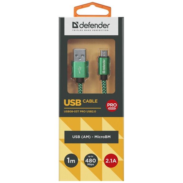 Kabel USB Defender USB-A - microUSB 1 m Zielony (87804)