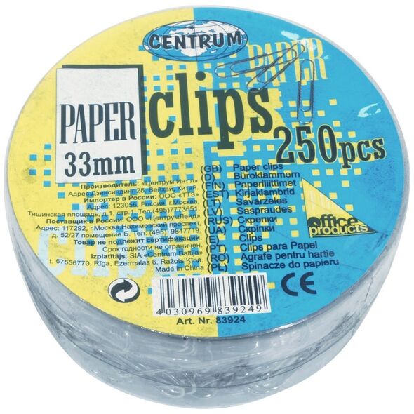 Centrum Στρογγυλοί συνδετήρες 33mm CENTRUM 83924 PVC 250 τμχ 10382346 4030969839249