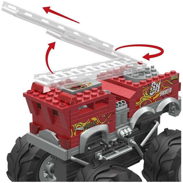 Mattel Hot Wheels Monster Trucks Mega - Pojazd do zbudowania 5-Alarm + łazik ATV Zestaw klocków HHD19