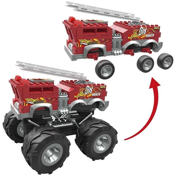 Mattel Hot Wheels Monster Trucks Mega - Pojazd do zbudowania 5-Alarm + łazik ATV Zestaw klocków HHD19