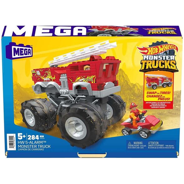 Mattel Hot Wheels Monster Trucks Mega - Pojazd do zbudowania 5-Alarm + łazik ATV Zestaw klocków HHD19