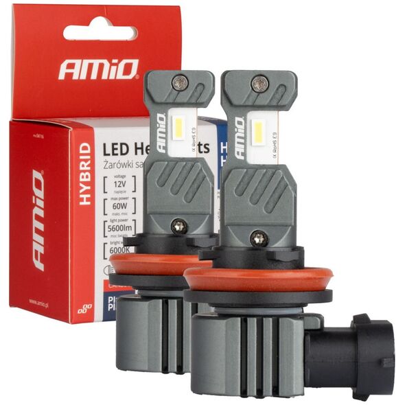 AMiO Żarówki samochodowe led seria hybrid h8 h9 h11 h16 6000k canbus 60w amio-04116