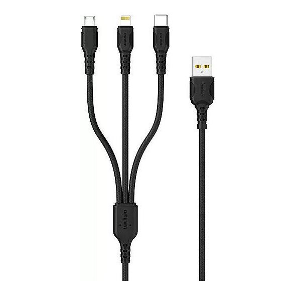 Kabel USB Denmen USB-A - USB-C + microUSB + Lightning 1 m Czarny (29360)