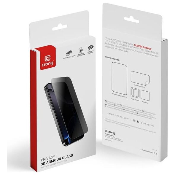Crong Privacy 3D Armour Glass - Hartowane szkło prywatyzujące iPhone 16 Pro Max