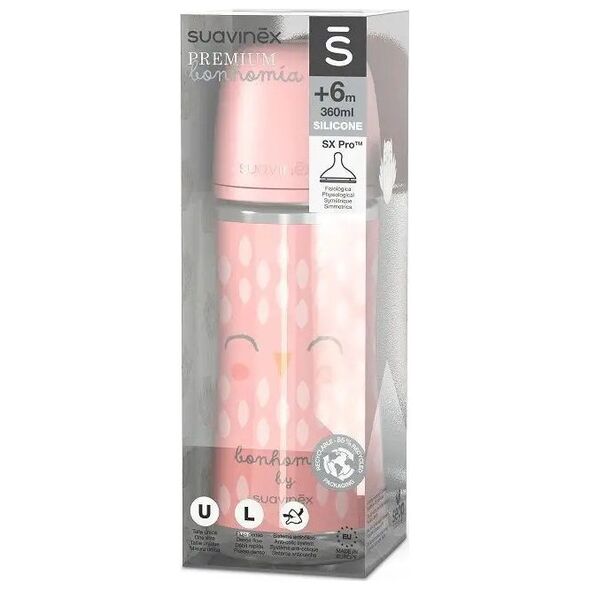 307837-BUTELKA 360ML/SMOCZEK              FIZJOLOGICZNY SX PRO DUŻY PRZEPŁYWA/SOWA RÓŻOWA/BONHOMIA