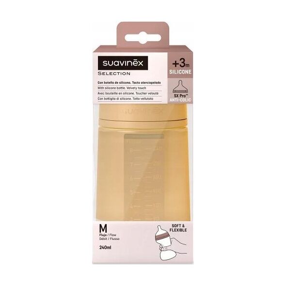 308069-BUTELKA SILIKONOWA 240ML/SX PRO    ŚREDNI PRZEPŁYW/MUSZTARDOWA/NEW ALL SILICONE