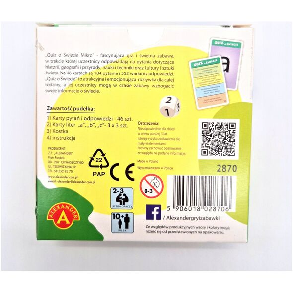 Quiz O świecie kieszonkowa gra edukacyjna 28706