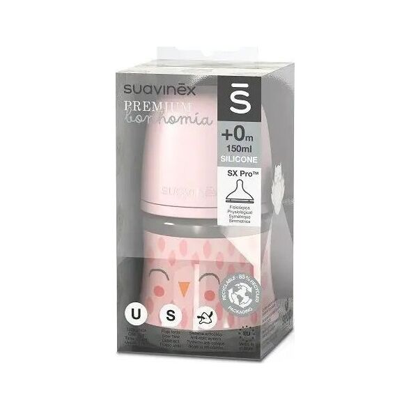 307831-BUTELKA SZKLANA 120ML/SMOCZEK      FIZJOLOGICZNY SX PRO WOLNY PRZEPŁYW/SOWA RÓŻOWA/BONHOMIA