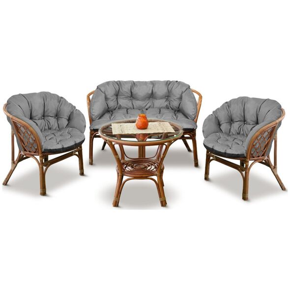 AIO FACTORY Zestaw ogrodowy szary 190x40cm+2 poduszki 122x40cm