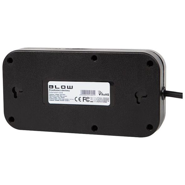 Blow 98-234# Przedłużacz sieciowy ps-330s 3-gniazda 4xusb 1xusb-c 3m czarny 2x1mm