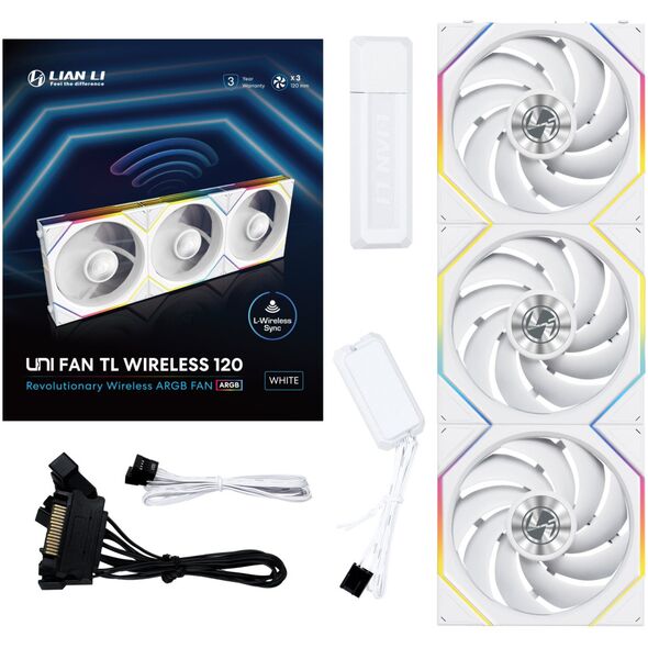 Lian Li UNI FAN TL Wireless Lüfter, ARGB, PWM, 3er-Pack - 120 mm, weiß Lian Li UNI FAN TL Wireless Lüfter, ARGB, PWM, 3er-Pack - 120 mm, weiß