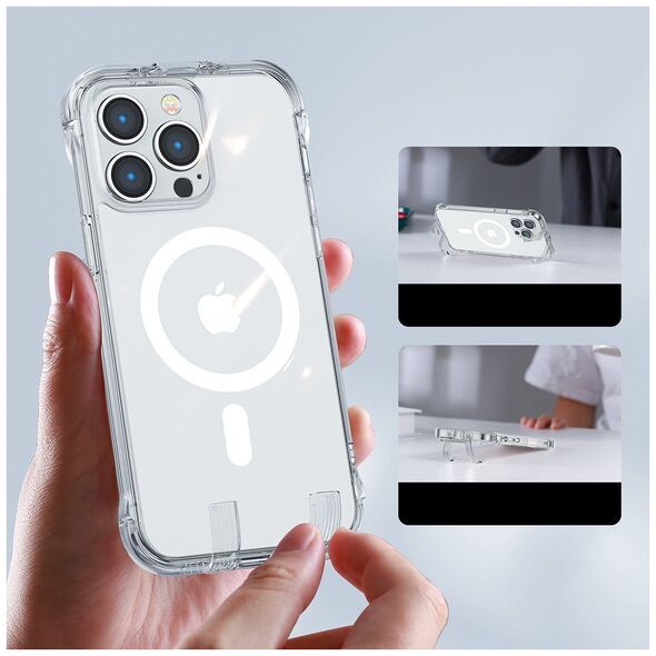 Joyroom Joyroom Magnetic Defender magnetyczne etui do iPhone 14 Pro pancerny pokrowiec z haczykami podstawką przezroczysty (kompatybilne z MagSafe)