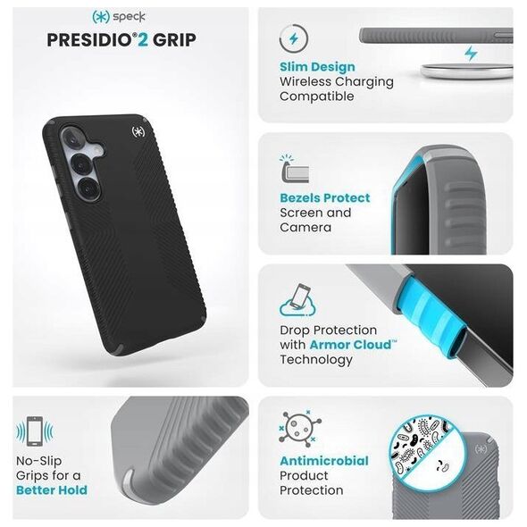 Speck Presidio2 Grip - Etui Samsung Galaxy S25 / S24 (Black/Slate Grey/White)