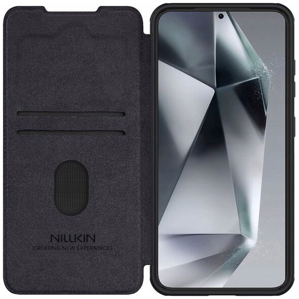 Etui Nillkin Qin Pro na Samsung Galaxy S25 z klapką i osłoną aparatu - czarne