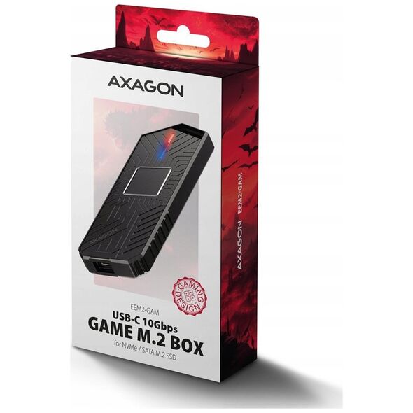 Axagon EEM2-GAM, USB-C 10Gbps - NVMe & SATA SSD GAME M.2 box, bezroubkov Obudowa SSD Czarny